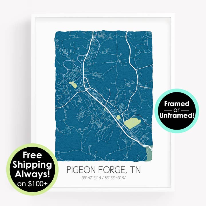 Pigeon Forge Tennessee Map - Watercolor Map Wall Art for wholesale by Sparks House Co.