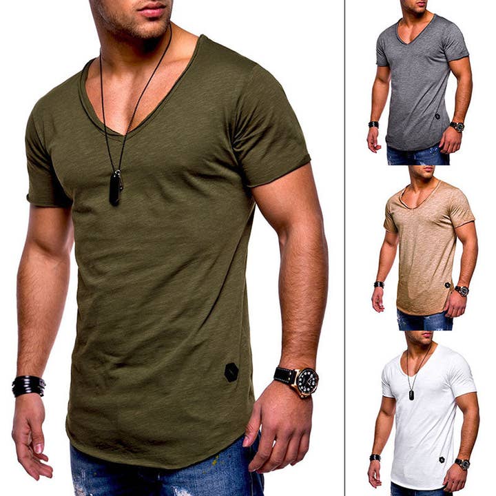 Ecovear - Wholesale T-Shirt - Men's - Cotton Solid Color V-Neck Breathable Men's T-shirt4