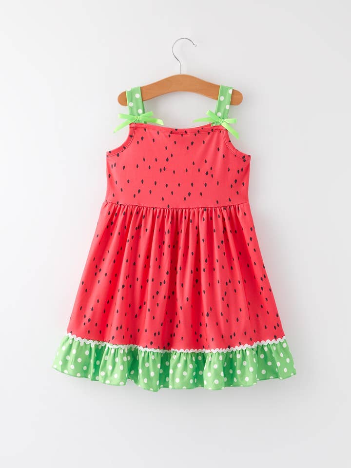 Girls Spring and Summer Watermelon Suspender Dress for wholesale by Rylee Faith Designs