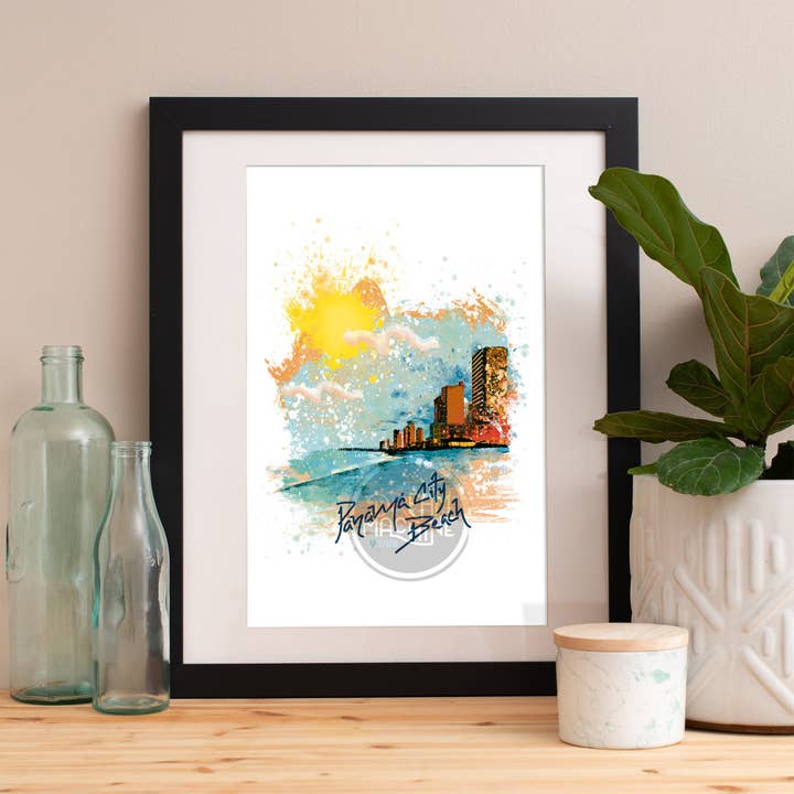 Panama City Beach Print, Panama City Beach Skyline, Panama City Beach konst, Panama City Beach affisch, Panama City Beach akvarell, PCB WCSymbol168 för wholesale av DreamMachine Prints