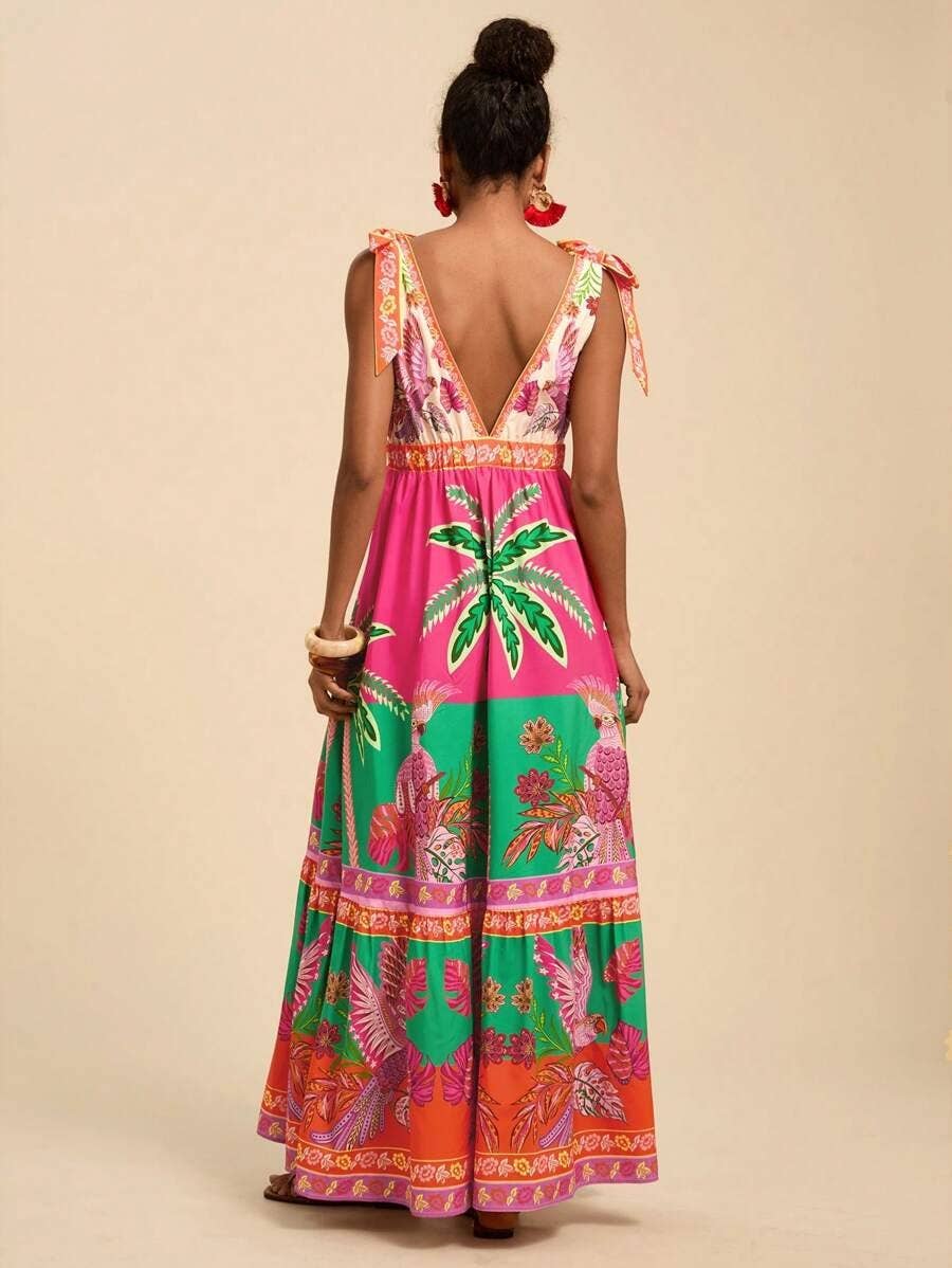 Rosa Clothing - Wholesale Dress - Women's - straps shoulder Tropical Floral print resort maxi dress7