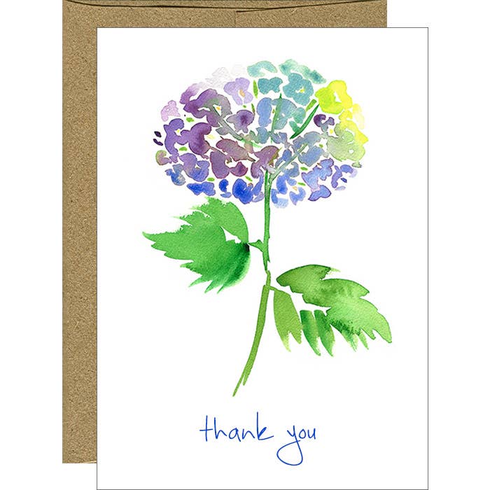Watercolor Hydrangea Floral Thank You Notecards - Box of 6 for wholesale by Pink Bathtub Designs