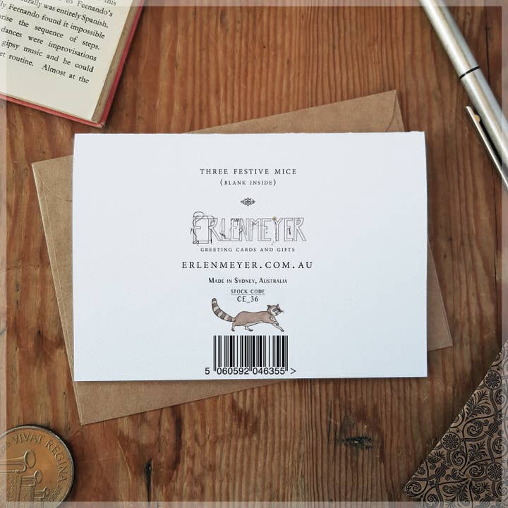 Erlenmeyer Art - Wholesale Christmas card - Three Festive Mice - Christmas Card2