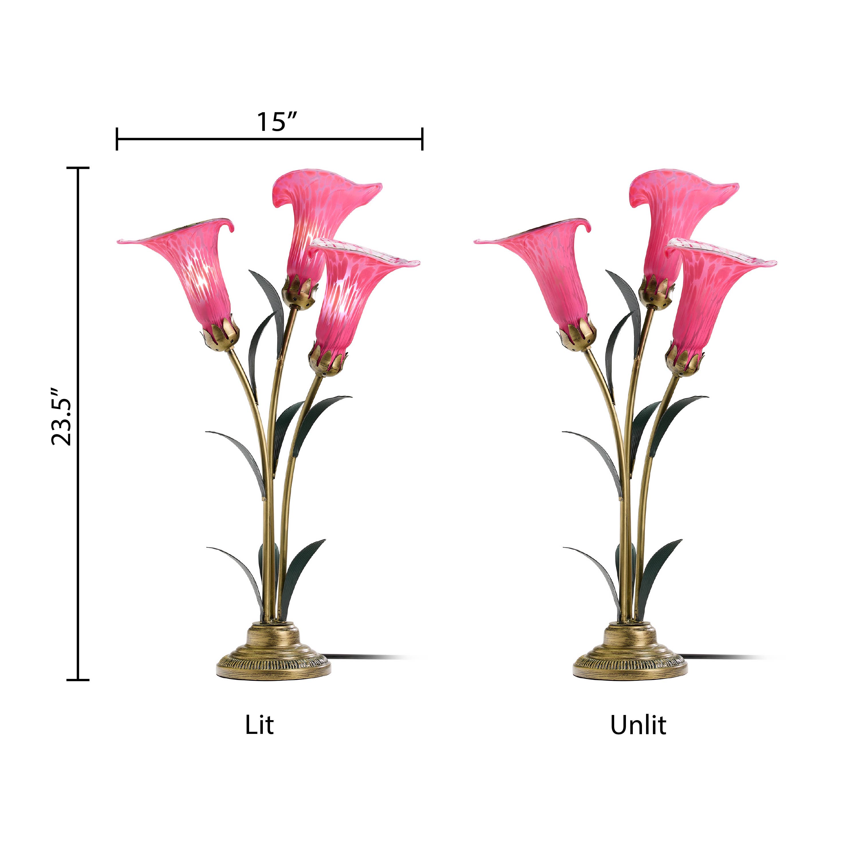 River of Goods - Wholesale Accent/Desk Lamp - 23.5"H Fuchsia 3 Shade Handblown Glass Calla Lily Table Lamp2