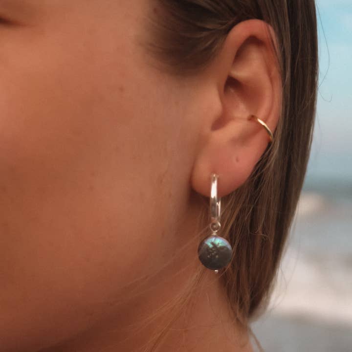 Essenshell - Wholesale Huggie Earrings - Neena Black Pearl Hoops (Copy)