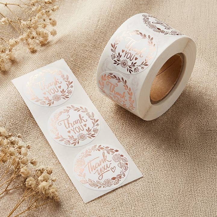 500pcs, Large 1.5in Circular Gold 2 Design THANK YOU Sticker for wholesale by ByHome