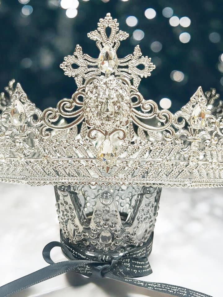 Silver Lion King Crown, Prince Wedding Crown, Crystal Crown for wholesale by Happy Dream Gifts