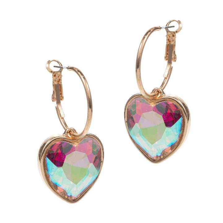 Fashion City - Wholesale Dangle Earrings - Heart-Shaped AB Glass Stone Plug Earring