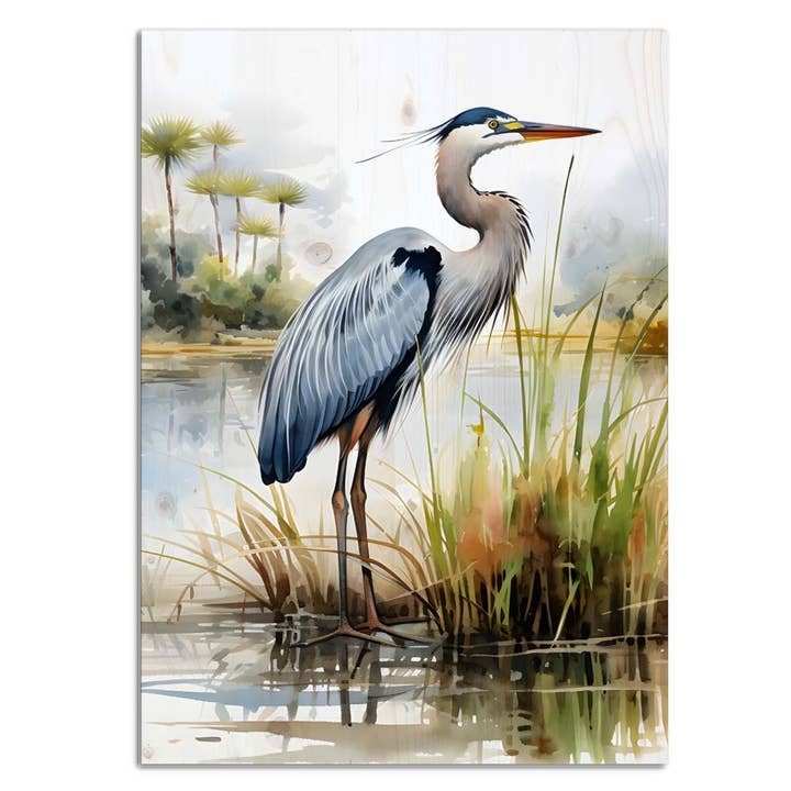 Blue Heron Wood Plank Art- 11x16 Inches Facing Left Right for wholesale by Map Mom
