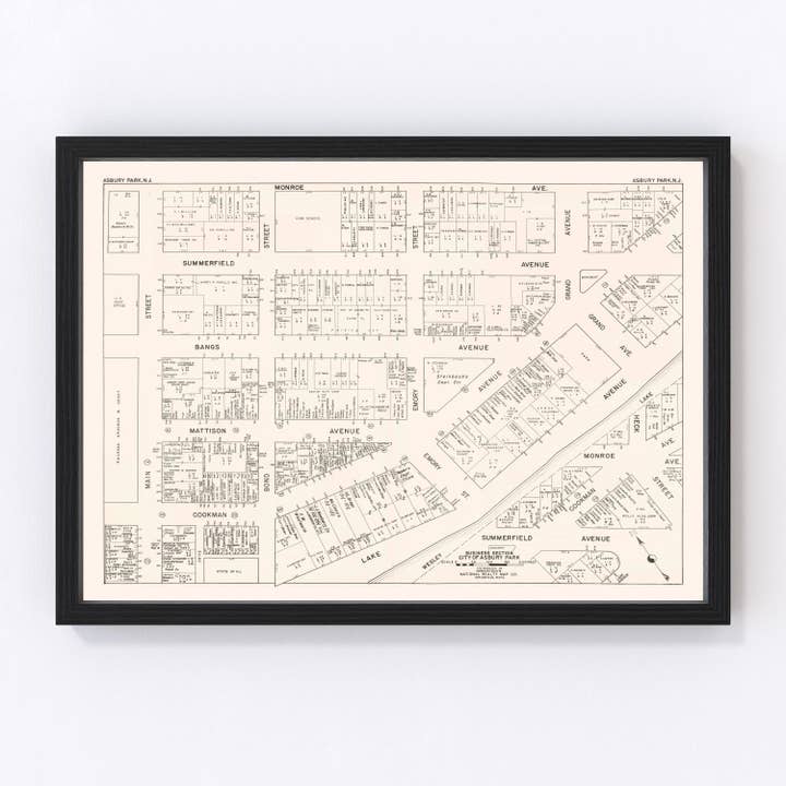 Vintage Map of Asbury Park, NJ Business Section 1947 for wholesale by Ted's Vintage Art