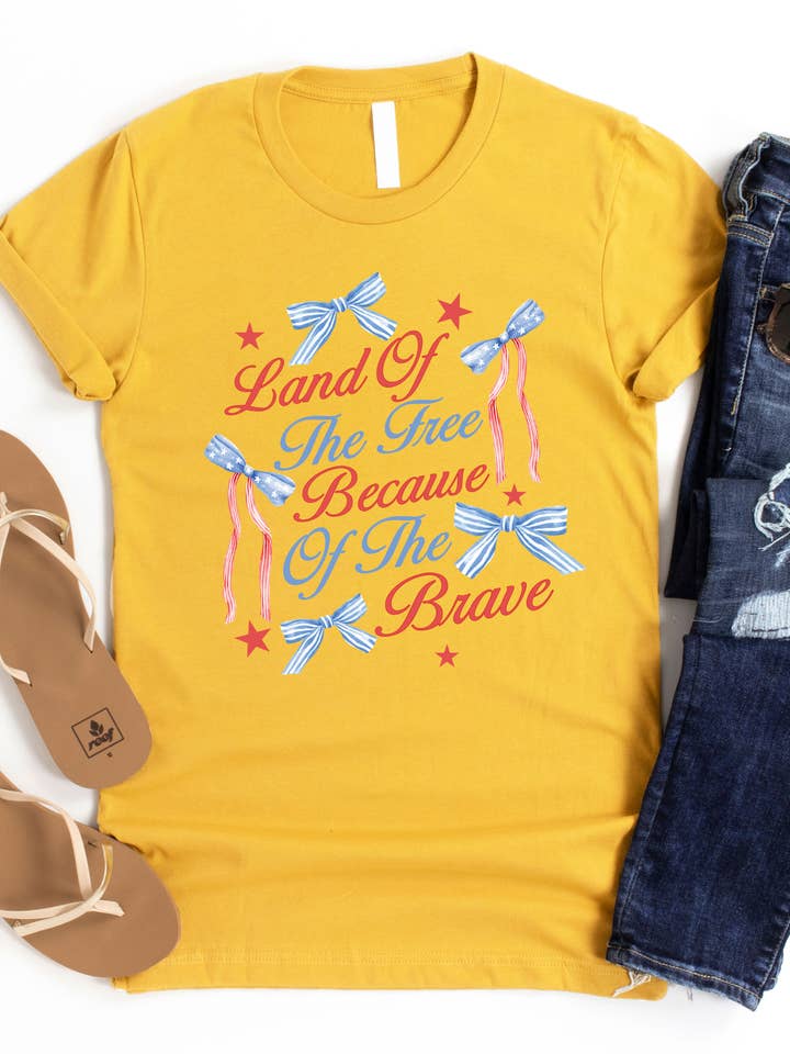 Land of the Brave (Patterned Bows) Graphic Tee for wholesale by Tickled Teal