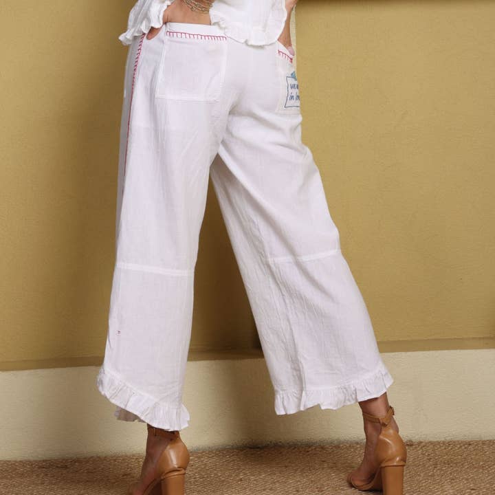 White 4031 Ocean Themed Palazzo Pant for wholesale on Faire