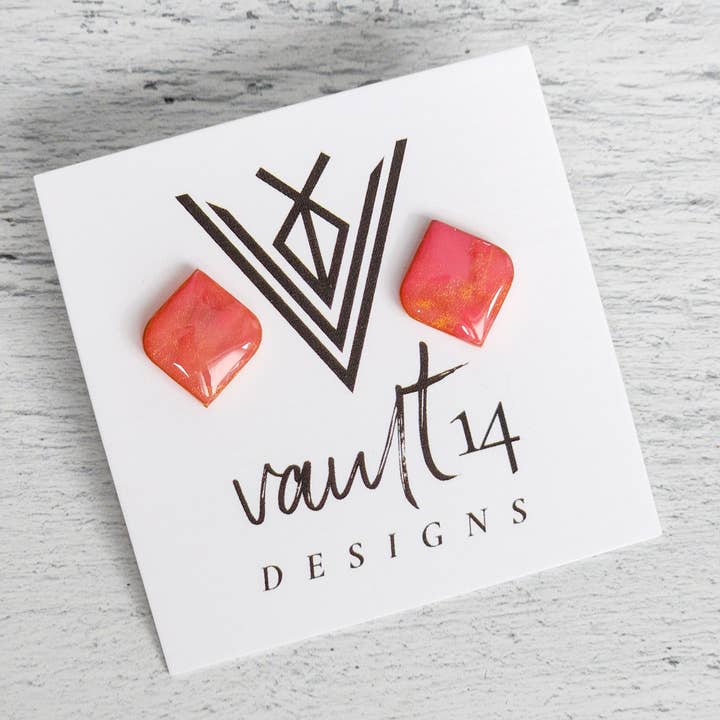Vault 14 Designs, LLC - Wholesale Stud/Post Earrings - Iridescent Pink Diamond Stud Earrings