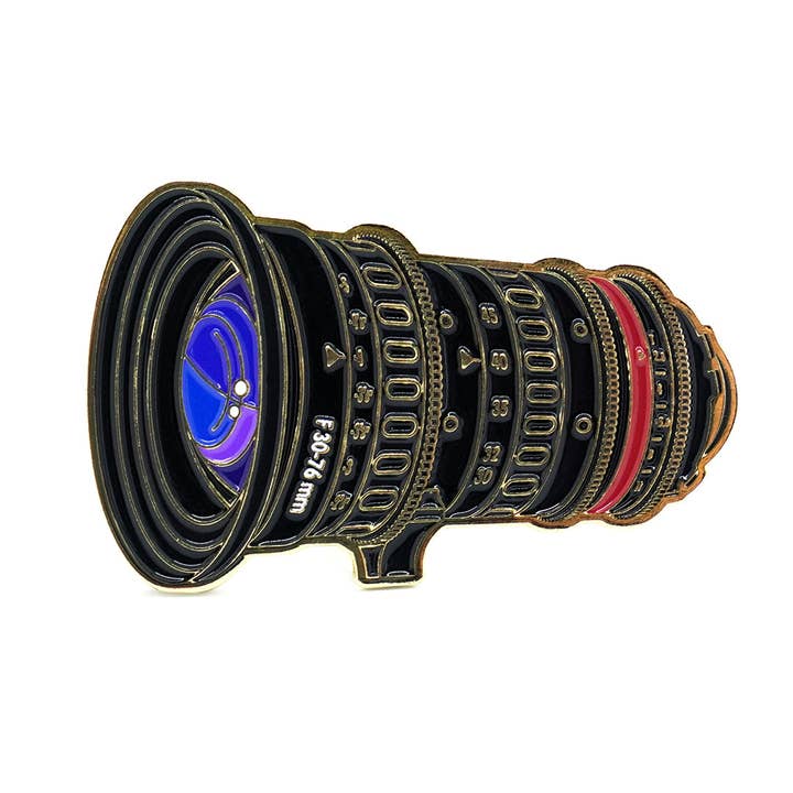 Cinema Zoom Lens Enamel Pin for wholesale by Film Pin Society