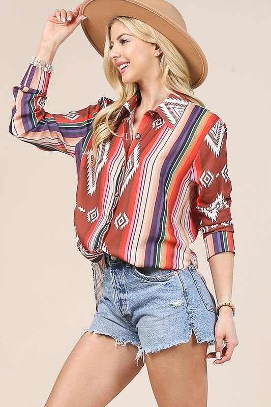 Avery – Engroshandel Skjorte med buttondown – til kvinder – Avery langærmet skjorte med Aztec-print og knapper11