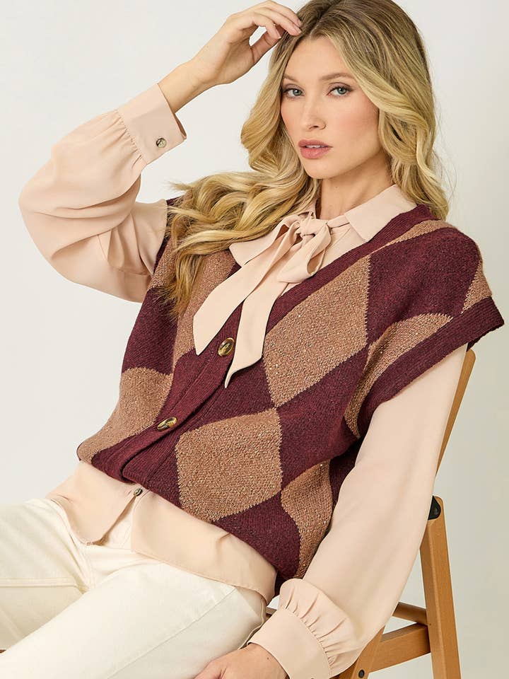 Mystree - Wholesale Sweater Vest - Women's - 61140 Argyle Sweater Vest0