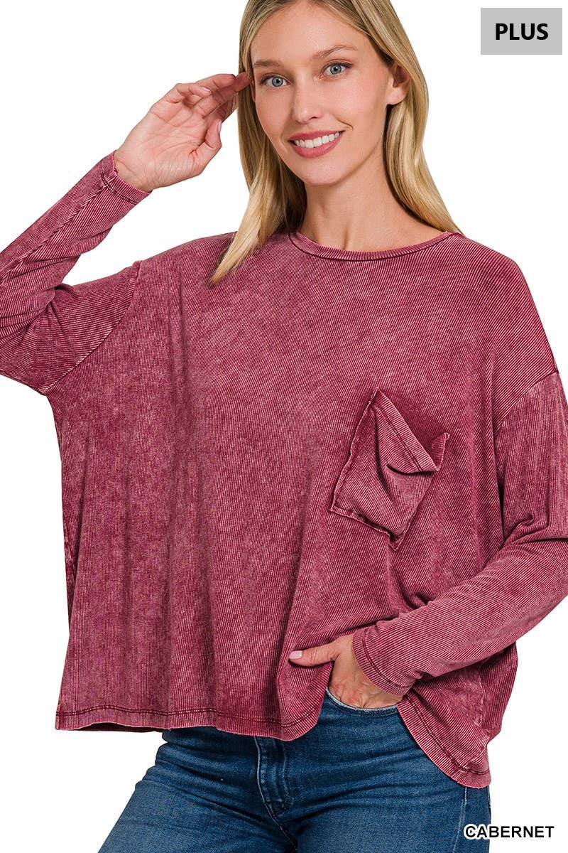 42POPS - Wholesale Knit Top - Women's - 1030 Plus Washed Ribbed Dolman Sleeve Round Neck Top SI-290054
