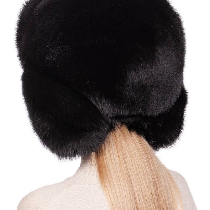 Black Genuine Fox Fur Ushanka Trapper Hat for wholesale on Faire4