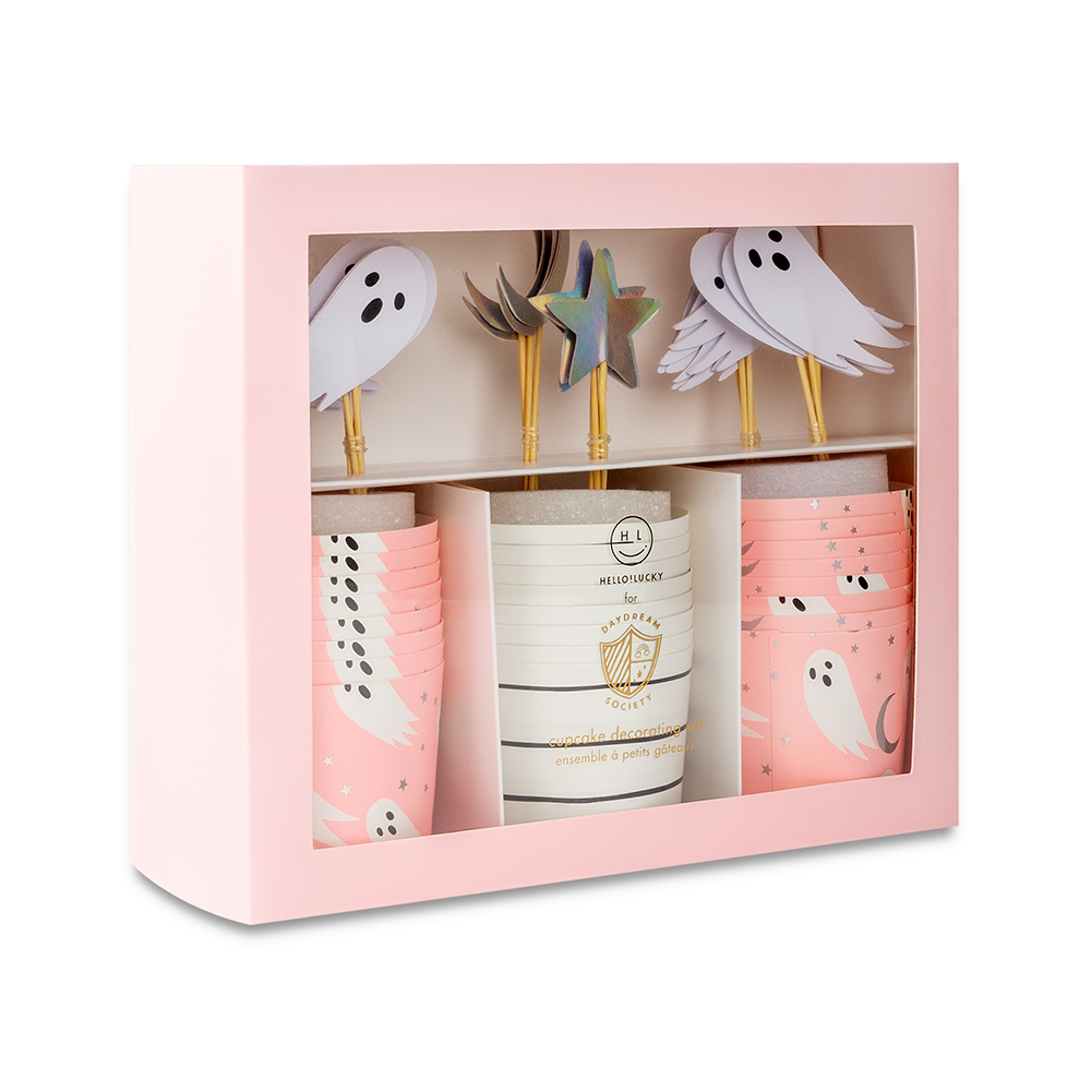 Jollity & Co. + Daydream Society – Großhandel Kuchen-/Cupcake-Topper – Spuktastisches Cupcake-Deko-Set mit holografischem Silber und Neonkoralle2