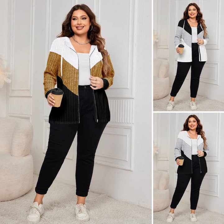 Casaco Cardigan de Corte Largo com Blocos de Cor para Mulher por atacado de DREAM VERA APPAREL