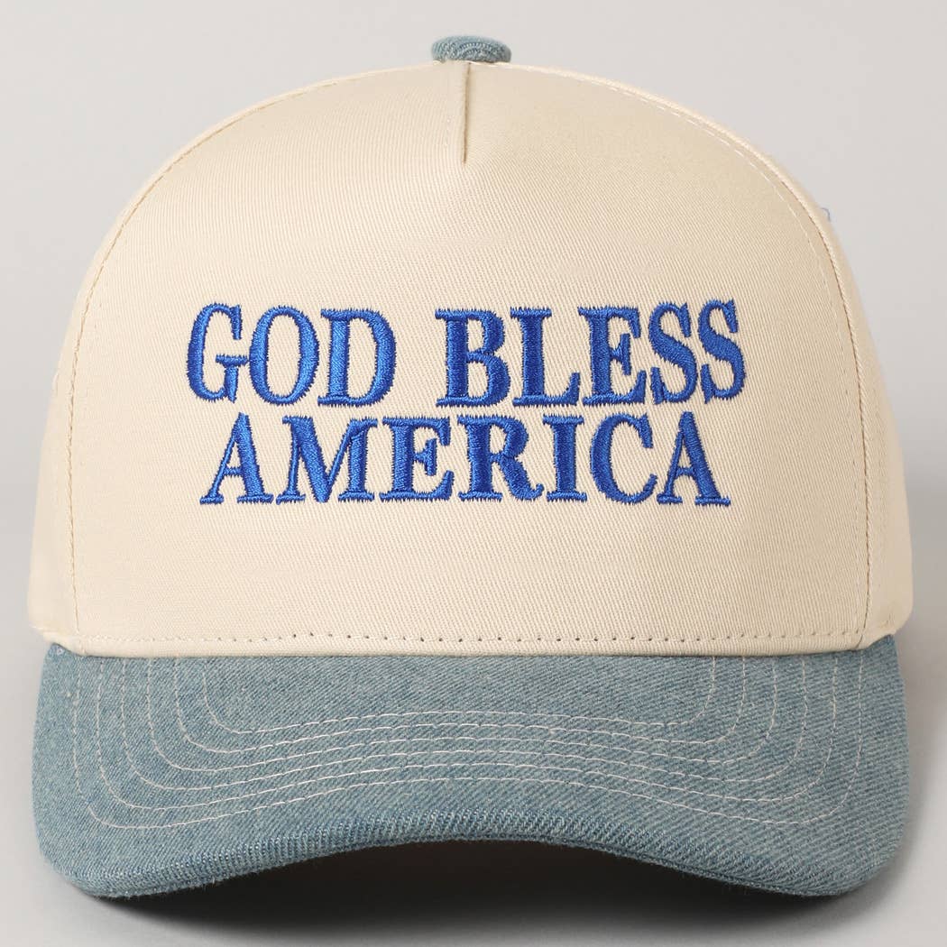 Fashion City - Wholesale Baseball Cap - Unisex - God Bless America Embroidered Two-Tone Canvas Cap34