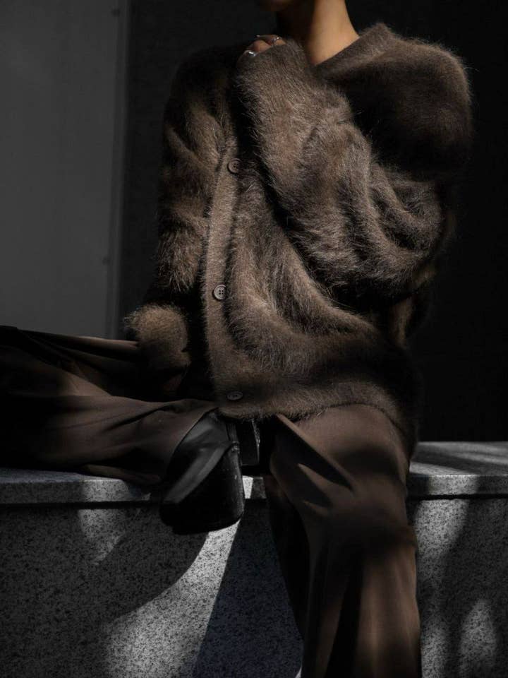 Suhkasana - Wholesale Cardigan - Women's - Pink Faux Mink Knit Oversized Cardigan Soft Fluffy Sweater1