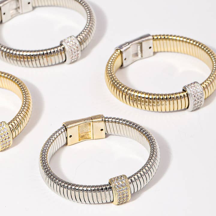 Textured Wide Bangle CZ Bar Bangle Bracelet for wholesale by Fashion City