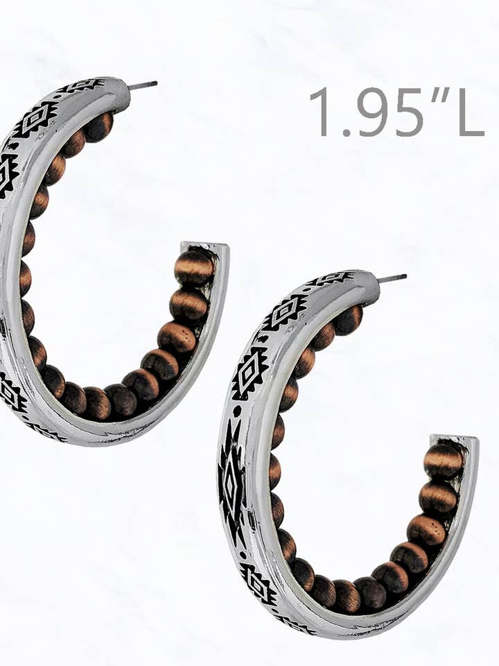 Western Pearl Aztec Textured Open-End Hoop Earrings for wholesale by Suzie Q USA