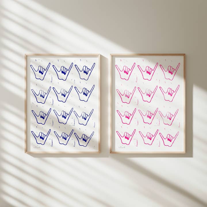 "Shaka" - Linocut Fine Art Print for wholesale by Valerie Perreault Studio