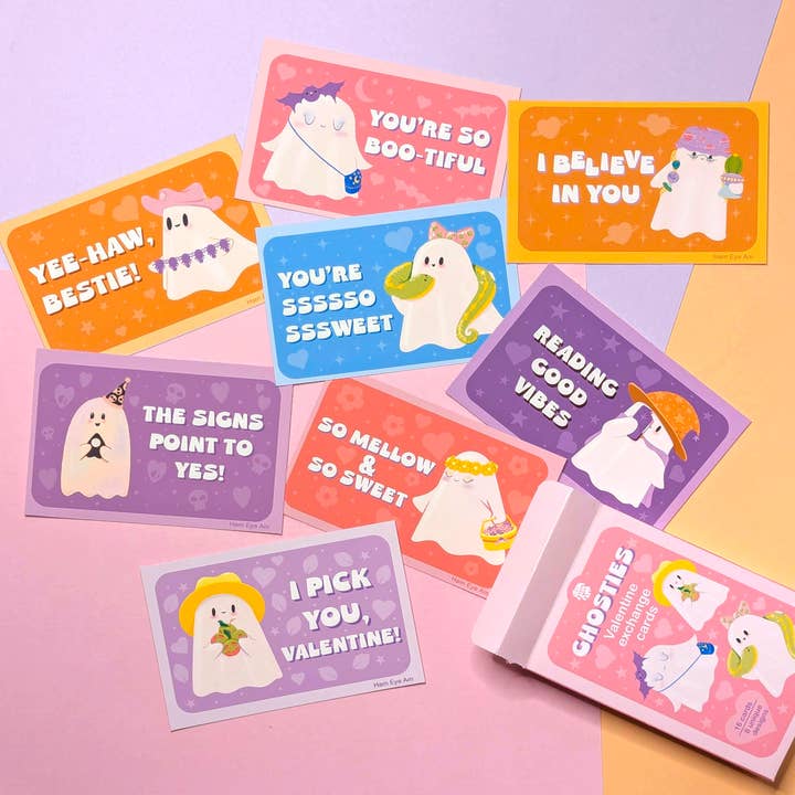Cute Ghosties Valentine's Exchange Cards for wholesale by Ham Eye Am
