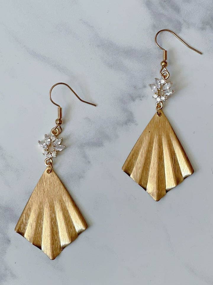 Geometric Brass Earrings, Brass Statement Earrings, Modern Gold Earrings, Brass Fan Earrings, Earrings Dangle Gold, Raw Brass Earrings for wholesale by Manette Design Co