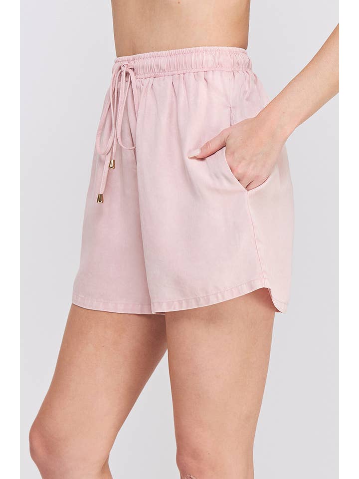 Allie Rose - Wholesale Shorts - Women's - Washed Chambray Elastic Waist Drawstring Shorts