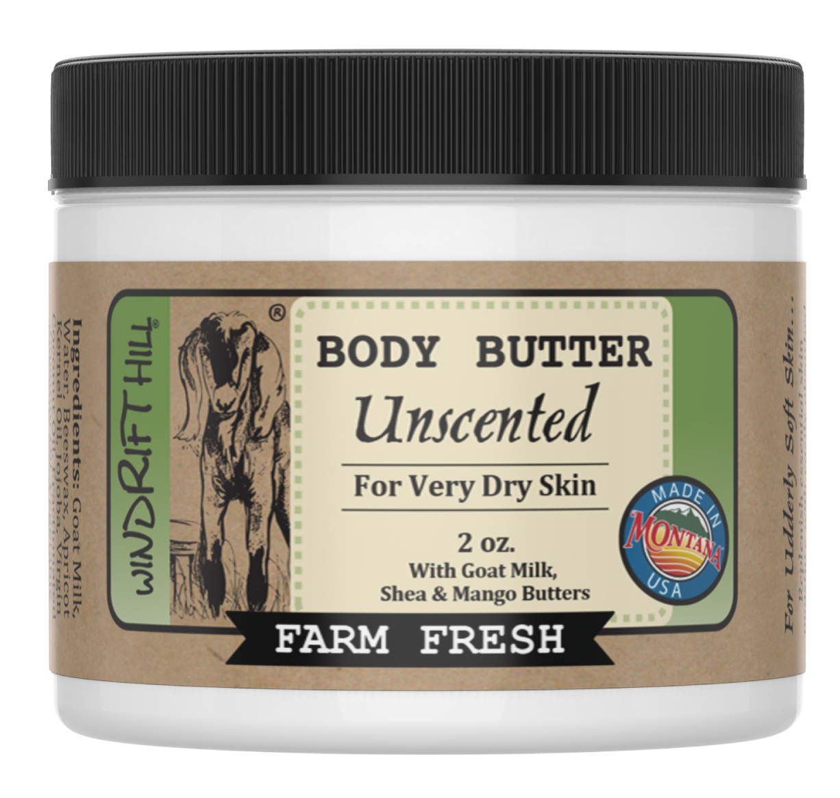 Windrift Hill Goat Milk Skincare - Wholesale Body Balm/Butter - Unscented | Goat Milk Body Butter | 2oz. Travel Size0