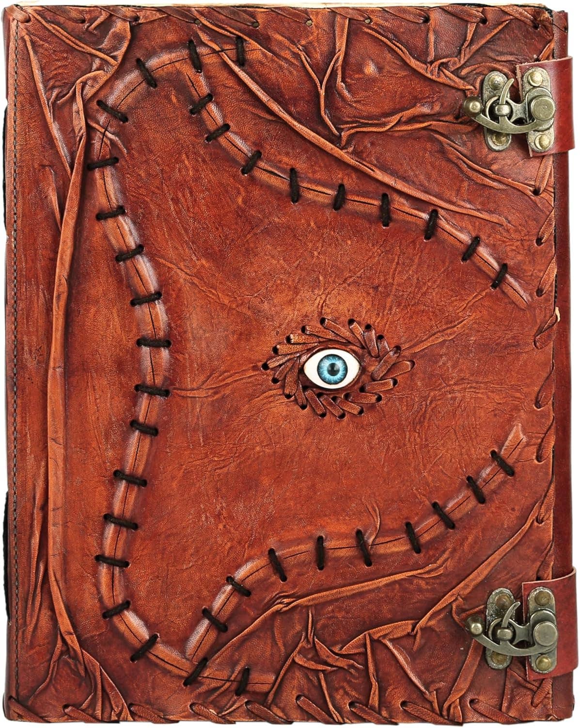 Tuzech Leather - Wholesale Journal/Diary - TUZECH Cutomizable Hocus Pocus Book of Spells Leather Journal Third Eye Deckle Edge Paper Grimoire Journal Vintage Book of Shadows Seven Chakra Antique Spell Book Lock Clasp Notebook Witch1
