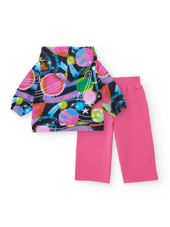 tuc tuc - Wholesale Lounge Set - Kids - Girl's set with space sweatshirt and pink pants1