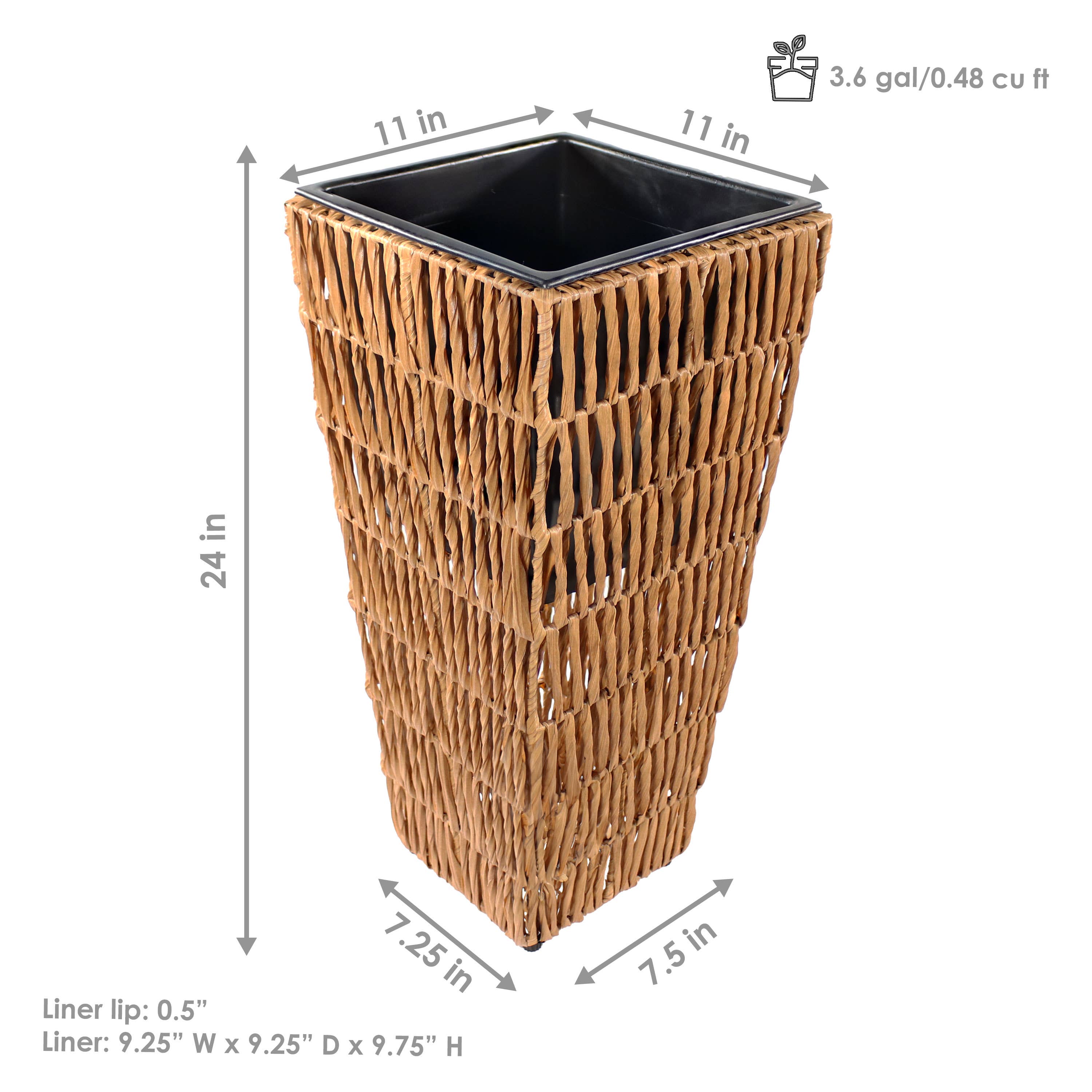 Sunnydaze Decor - Wholesale Plant Pot - 11 in Hyacinth Poly-Wicker Planter - Barley - Set of 23
