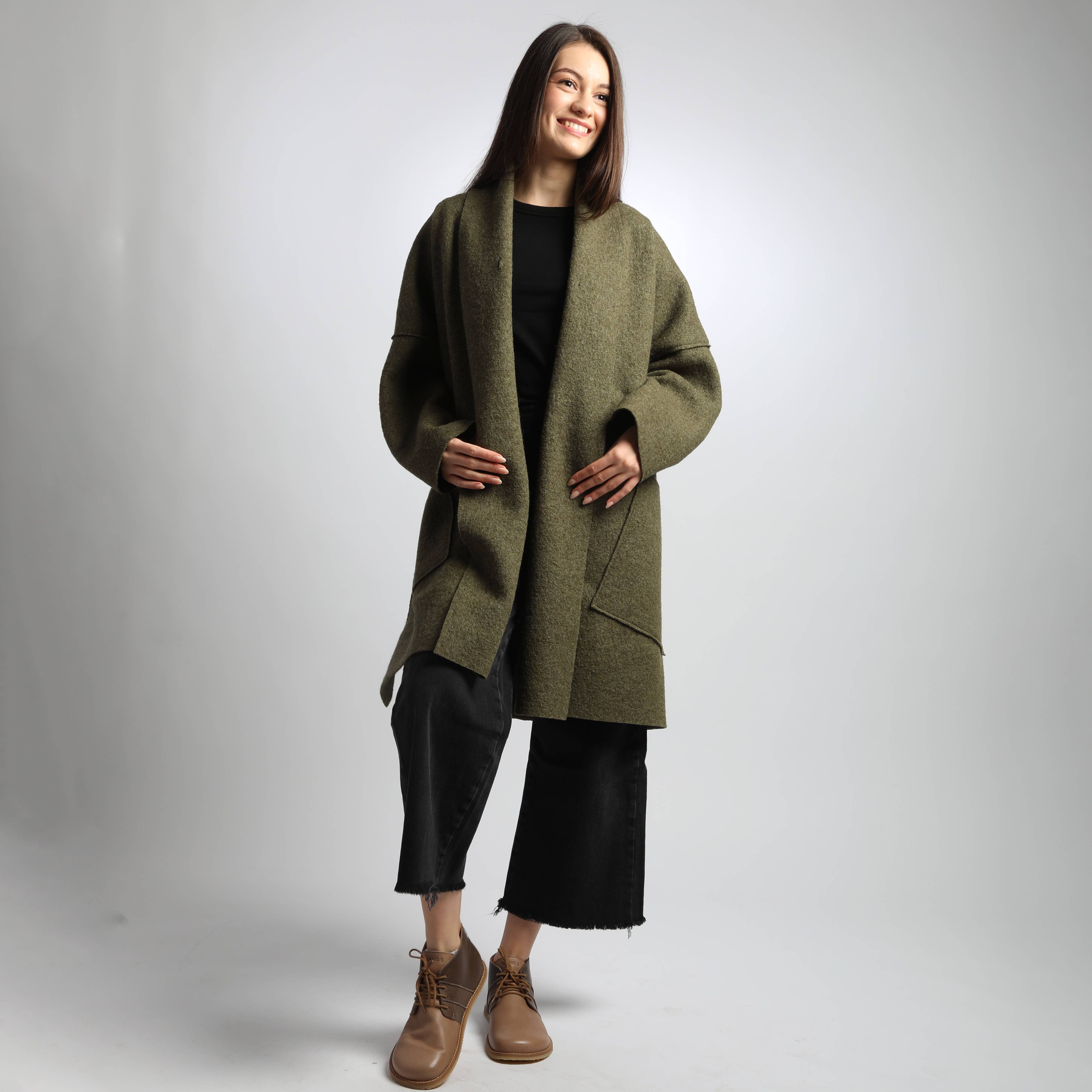 Knotium - Vente Manteau – femme - Veste ample en laine bouillie non doublée ELLA2