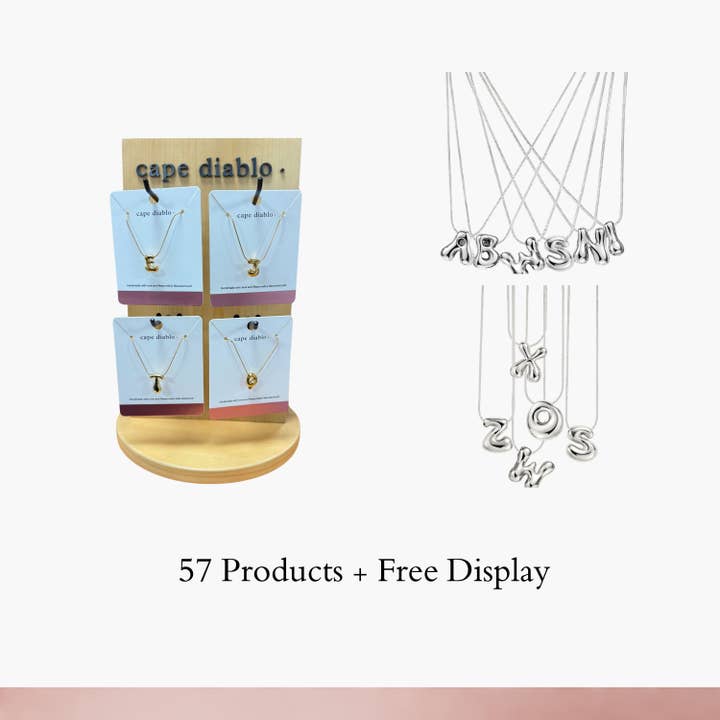 57 Silver Bubble Letter Necklaces Pack for wholesale by Trend & Co