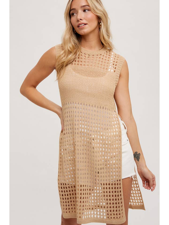 Bluivy - Wholesale Knit Top - Women's - OPEN-KNIT SIDE SLIT SLEEVELESS TOP