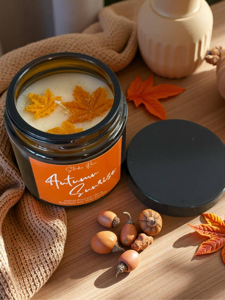 Autumn Sunrise Rustic Candle, 3oz / 90 ml, Soy Wax Candle for wholesale by Studio Rein