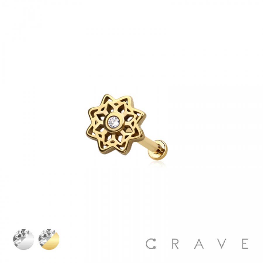 CRAVE - Wholesale Single Earring - MANDALA LOTUS FLOWER TOP THREADLESS (PUSH IN) 316L SURGICAL2