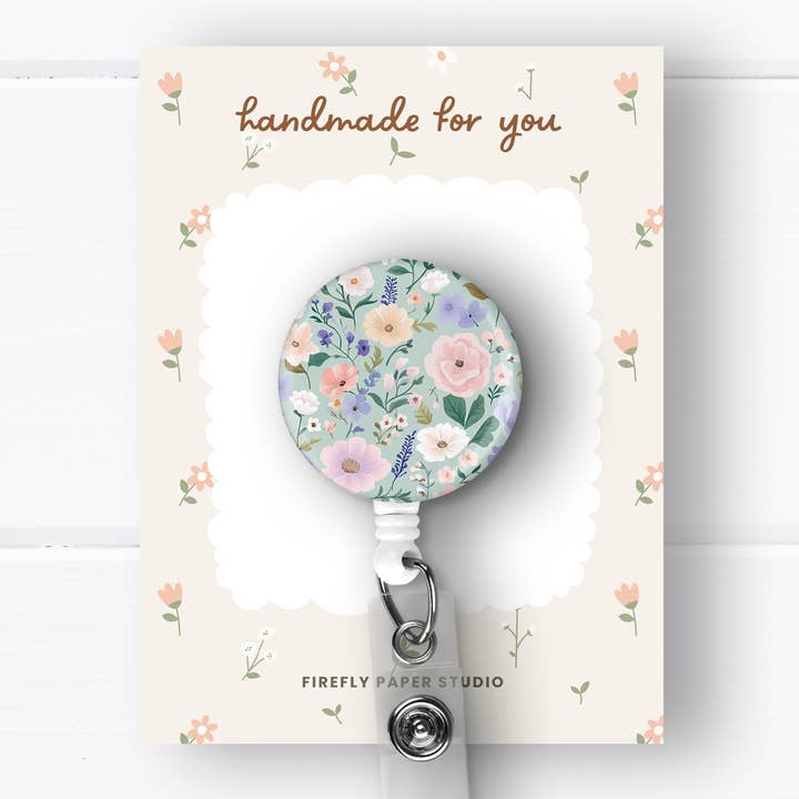 Firefly Paper Studio, LLC - Wholesale Badge Accessory - Women's - Pastel Floral Badge Reel