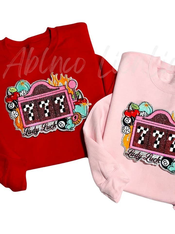 Retro 777 Slot Machine Valentine Day Sequin Patch Sweatshirt for wholesale by ABLNco