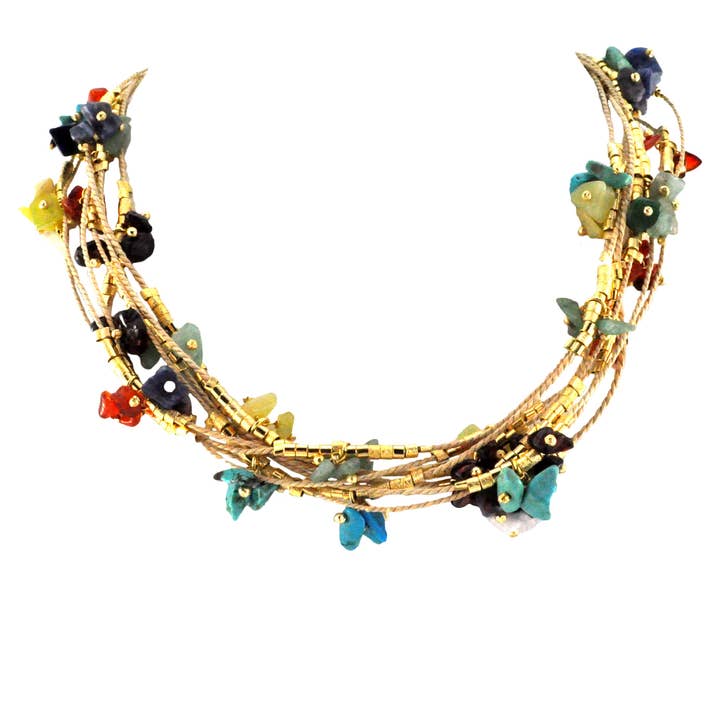 SN026MT Natural Fiber halskæde med blandede sten for engroshandel hos Sai Brazil