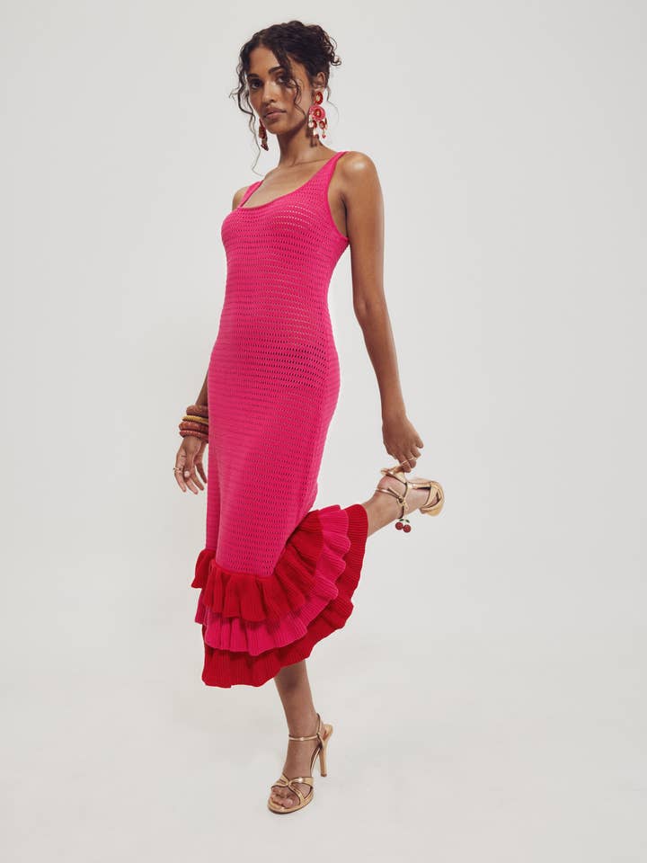 Crochet Knit Ruffle Hem Dress for wholesale by Hilary MacMillan