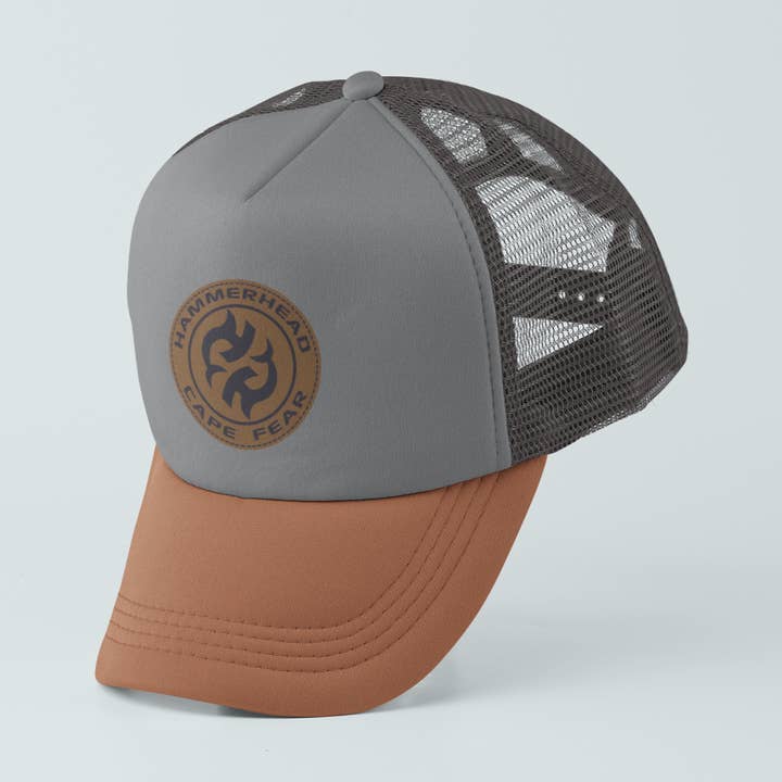 Trucker Hat | Gray-Charcoal-Orange for wholesale by Hammerhead Cape Fear