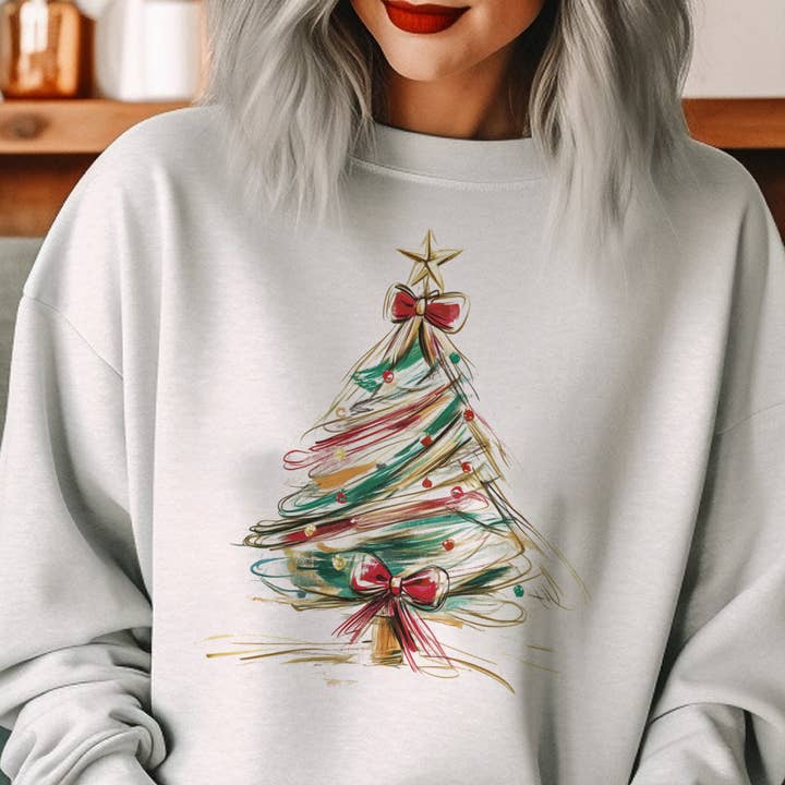 Par.tees by Party On! - Wholesale Graphic Sweatshirt - Unisex - Whimsical Christmas Tree Red and Gold Holiday Graphic Tee