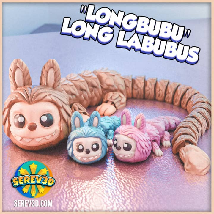 Longbubu, Drago Labubu Articolato Flexi, Stampato in 3D per la vendita all'ingrosso da parte di Great American Designs