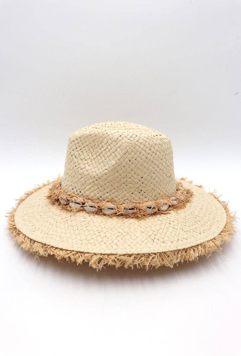 LIL' MOON - Venta al por mayor Sombrero de paja - Mujer - Sombrero con bordes deshilachados y conchas ajustable, talla única1