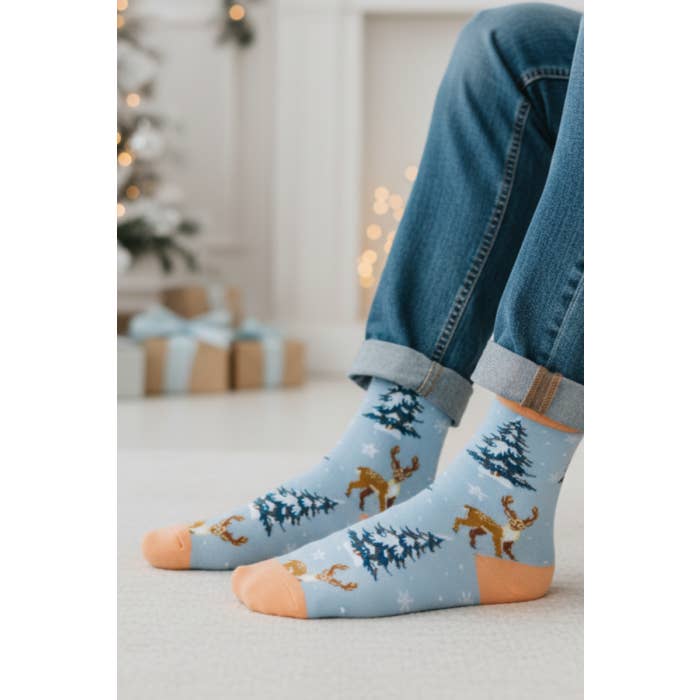 BAMBI light blue Christmas socks for wholesale on Faire